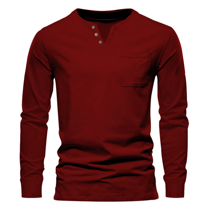 Men's modern Henley long sleeve shirt with asymmetric button placket and chest pocket Mune Fashion