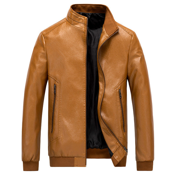 Men's Shiny Faux Leather Blouson in Slim Bomber Cut with Stand-Up Collar and Concealed Zip Placket Mune Fashion