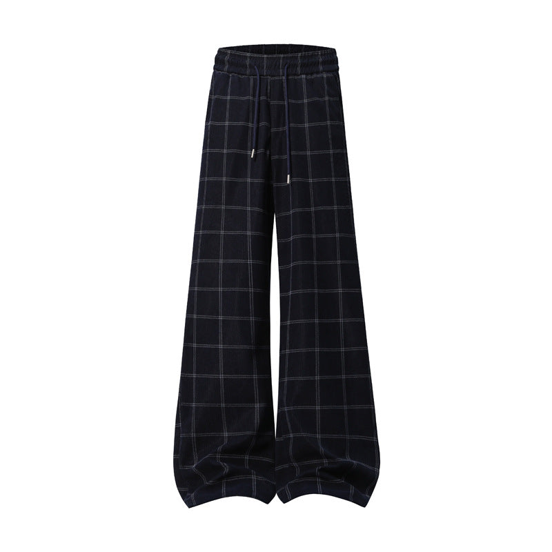 Women's Wide Palazzo Pants in Check Pattern with Elastic Waistband & Drawstring Mune Fashion
