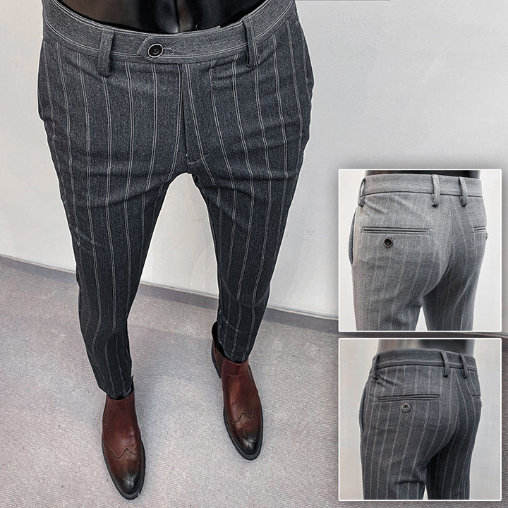 Men's tailored pinstripe suit trousers with ankle hem and crease Mune Fashion