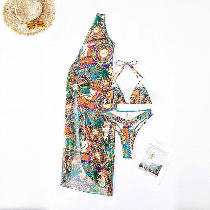 Women’s triangle bikini with asymmetrical wrap skirt and fashionable color design Mune Fashion