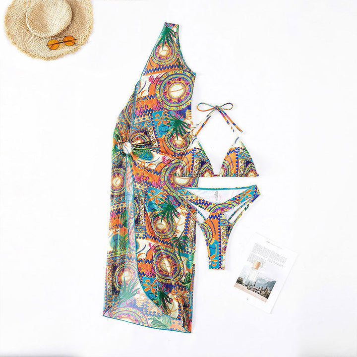 Women’s triangle bikini with asymmetrical wrap skirt and fashionable color design Mune Fashion