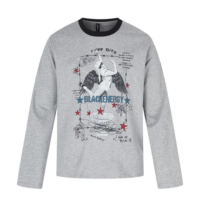 Women's long-sleeve shirt with vintage illustration, contrast collar and relaxed fit Mune Fashion