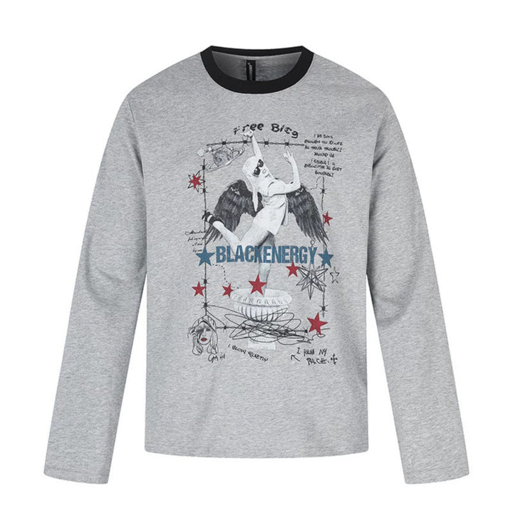 Women's long-sleeve shirt with vintage illustration, contrast collar and relaxed fit Mune Fashion