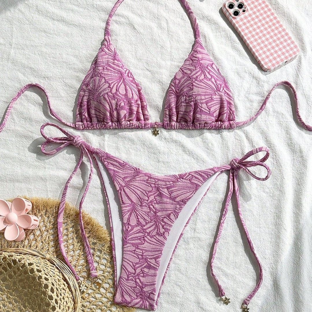 Women’s Triangle Bikini with Floral Design and Playful Ties Mune Fashion