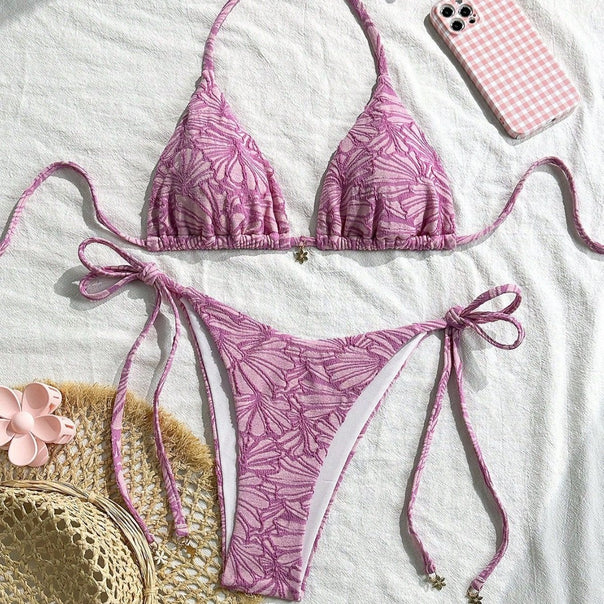 Women’s Triangle Bikini with Floral Design and Playful Ties Mune Fashion