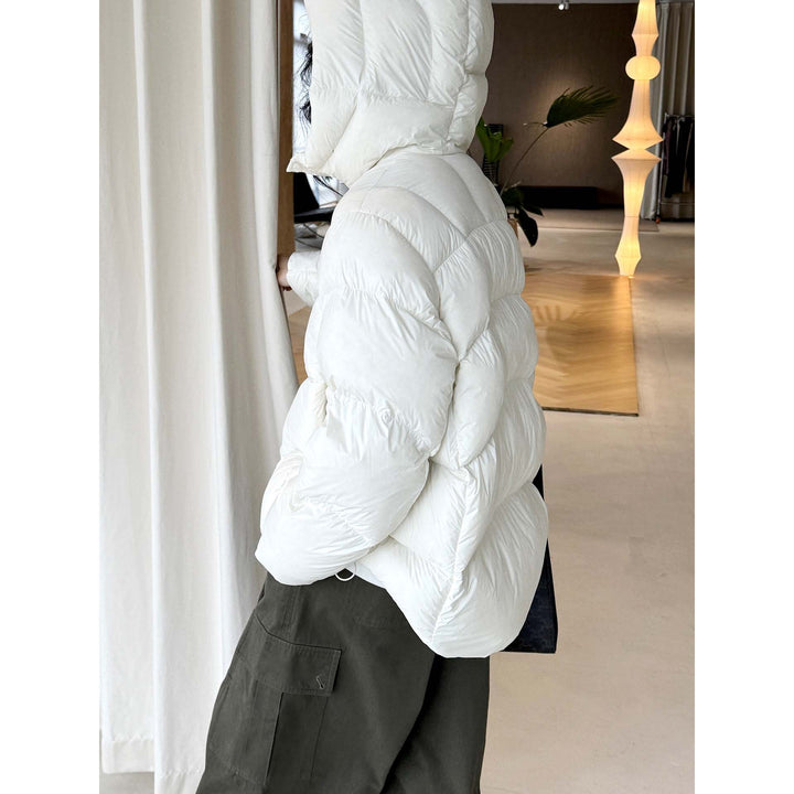 Women Short Cut Puffer Jacket with Hood, Insulating Filling and Waist Detail Mune Fashion