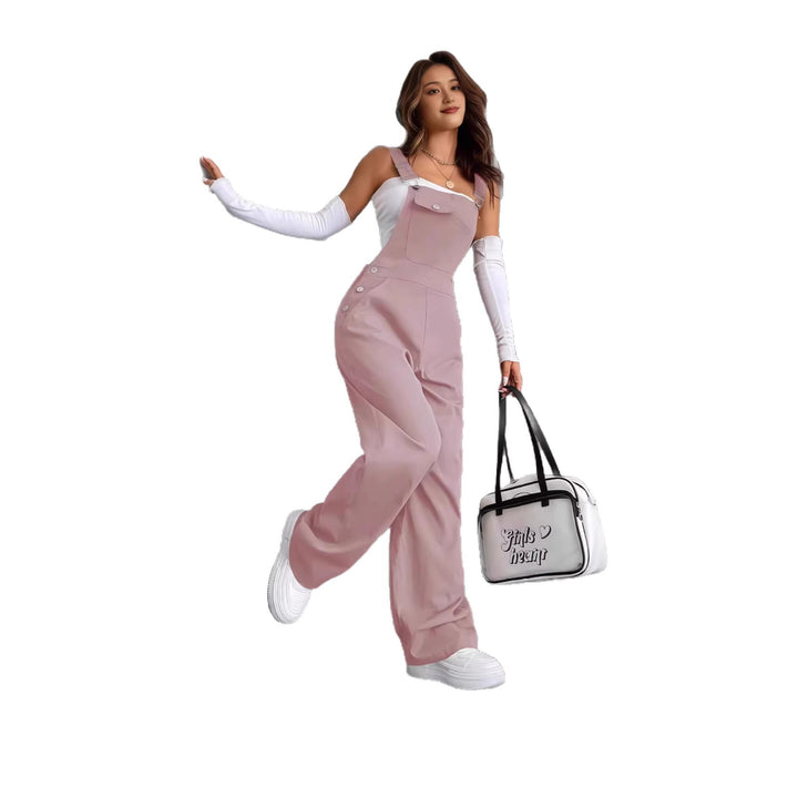 Women’s loose overall with side decorative buttons, chest pocket and wide leg Mune Fashion