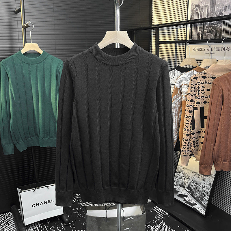 Men's fine knit pullover with vertical rib structure and short stand-up collar Mune Fashion
