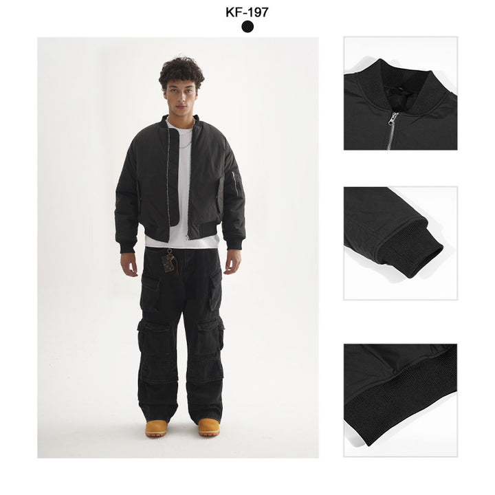 Men's bomber jacket in boxy cut with padded thermal lining, ribbed cuffs, and sleeve pocket Mune Fashion