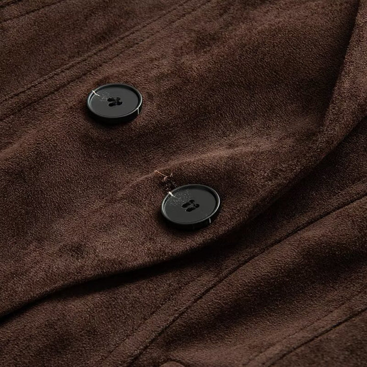 Women's Tailored Suede Blazer with Notched Collar and Flap Pockets Mune Fashion