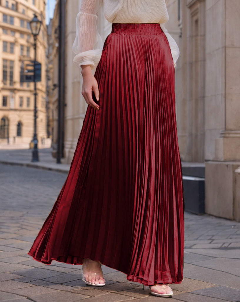 Women nan Maxi skirt pleated from flowing satin with elastic waistband Mune Fashion