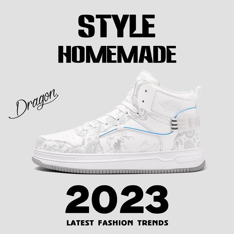 Men's High-Top Sneaker with Paisley Print and Dragon Appliqué Mune Fashion