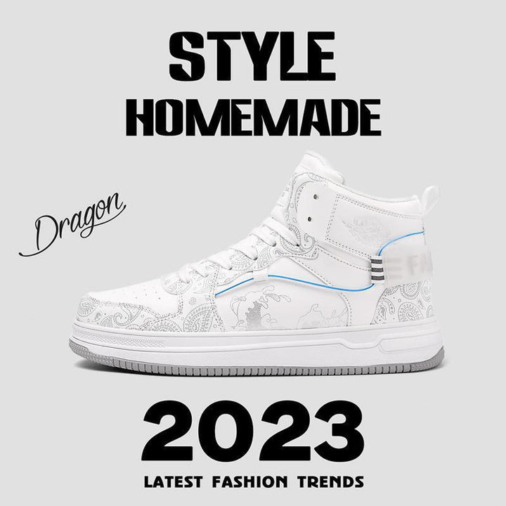 Men's High-Top Sneaker with Paisley Print and Dragon Appliqué Mune Fashion