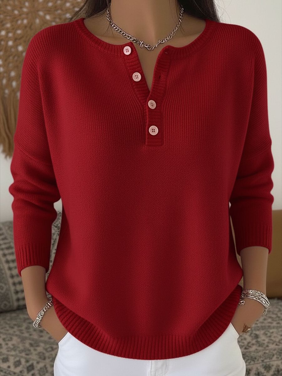 Women’s Comfortable and Elegant Knit Sweater with Button Placket Mune Fashion