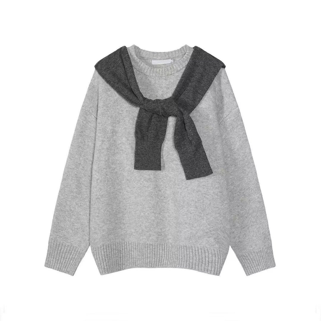 Women's Fashionable Chunky Knit Sweater with Collar Mune Fashion