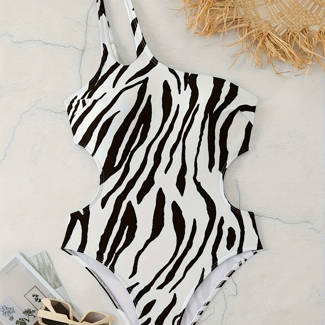 Women's Asymmetric One-Piece Swimsuit with Animal Print Mune Fashion