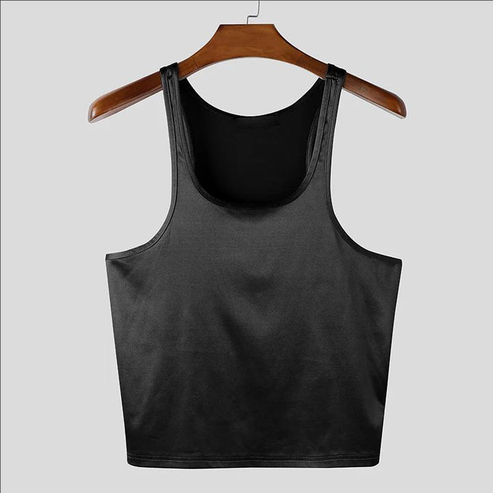 Women's fitted shiny tank top with racerback and fine seam finishing Mune Fashion
