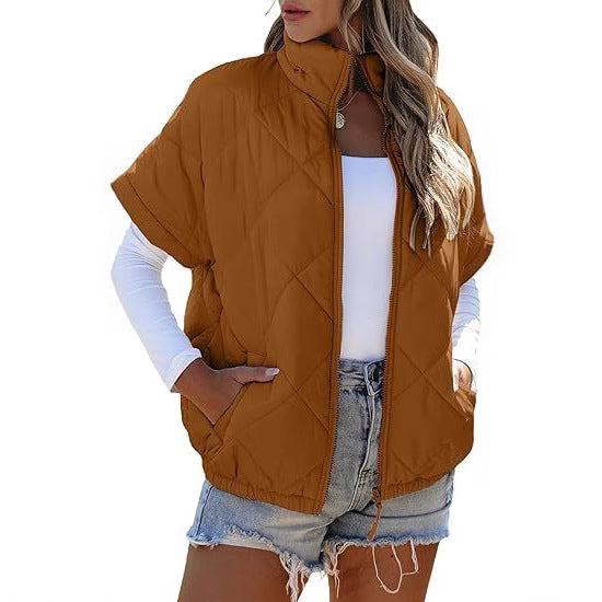 Women's short-sleeve quilted vest with stand-up collar, zipper, and side pockets Mune Fashion