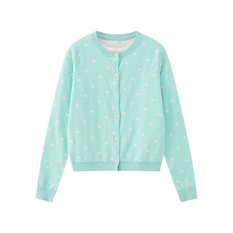 Women's fine-knit cardigan with star jacquard, round neck and button closure Mune Fashion