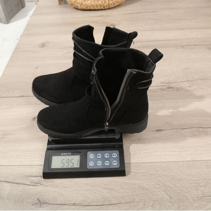Women's non-insulated ankle boots with wrap straps, decorative metal buckle, and slip-resistant profile sole Mune Fashion