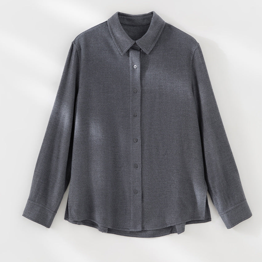 Women's Light Oversized Shirt Blouse made of Structured Jersey with Kent Collar Mune Fashion