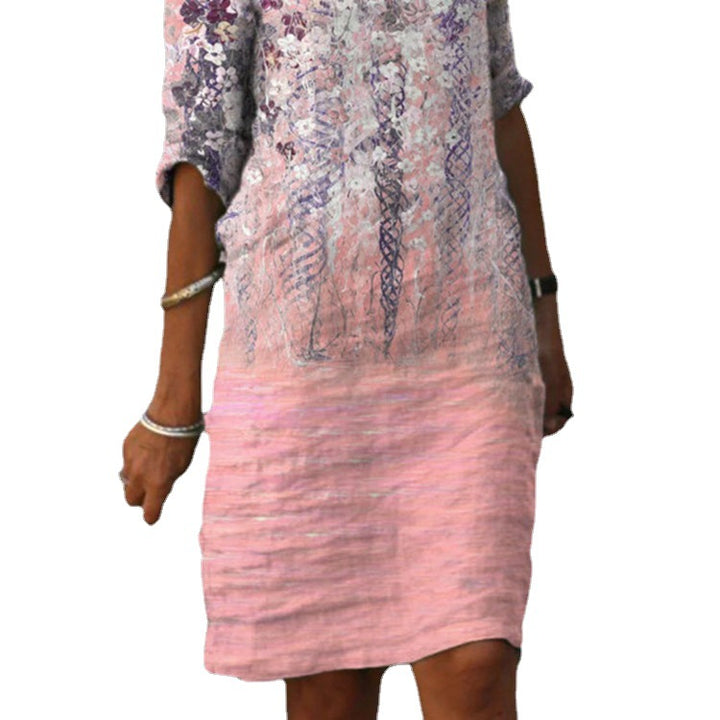Women's knee-length midi dress in a material mix with floral lace surface, V-neck and crinkle texture Mune Fashion
