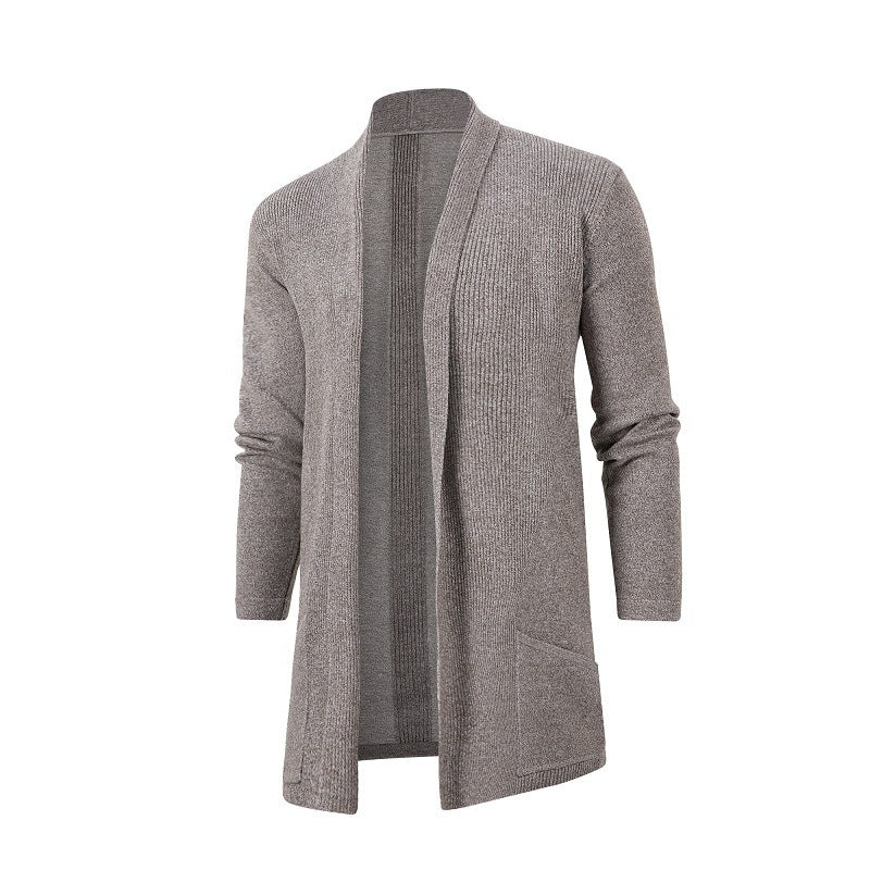 Women's longer open knitted cardigan with patch pockets and shawl collar Mune Fashion