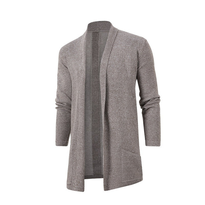 Women's longer open knitted cardigan with patch pockets and shawl collar Mune Fashion