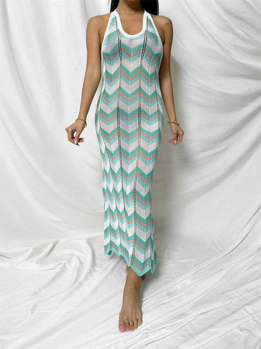 Women's Crochet Maxi Dress with Chevron Pattern Mune Fashion