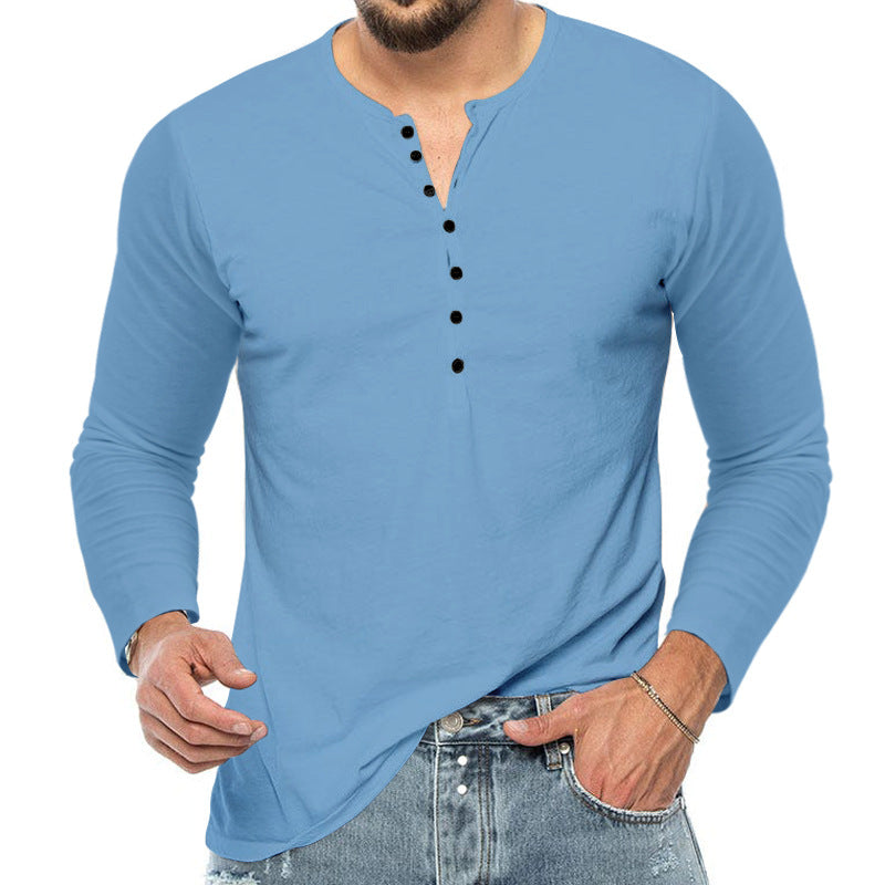 Men's slim fit Henley shirt with stand-up collar and short button placket Mune Fashion