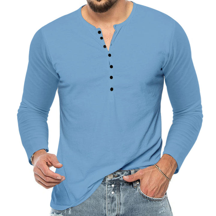Men's slim fit Henley shirt with stand-up collar and short button placket Mune Fashion