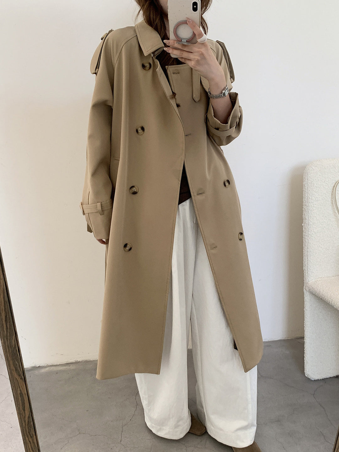 Women's Oversized Trench Coat with Double Breasted, Waist Belt and Epaulettes Mune Fashion