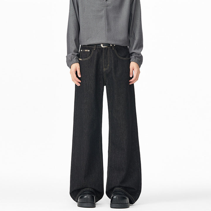 Men's Extra Wide Denim Baggy Pants with Extended Hem and Drop Crotch Mune Fashion