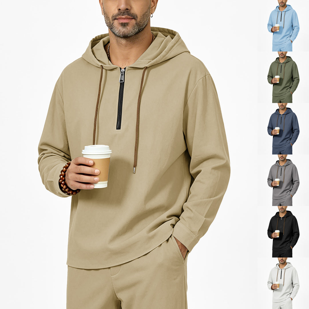 Men's hoodie with half zip, drawstring and rounded hem Mune Fashion
