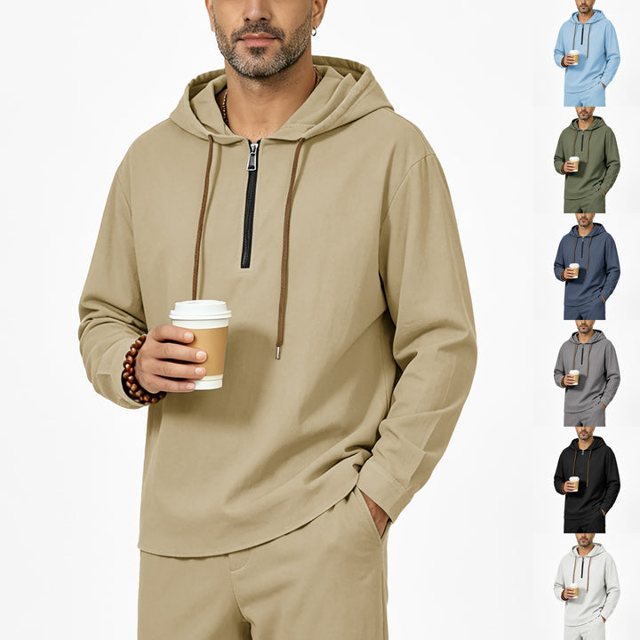 Men's hoodie with half zip, drawstring and rounded hem Mune Fashion