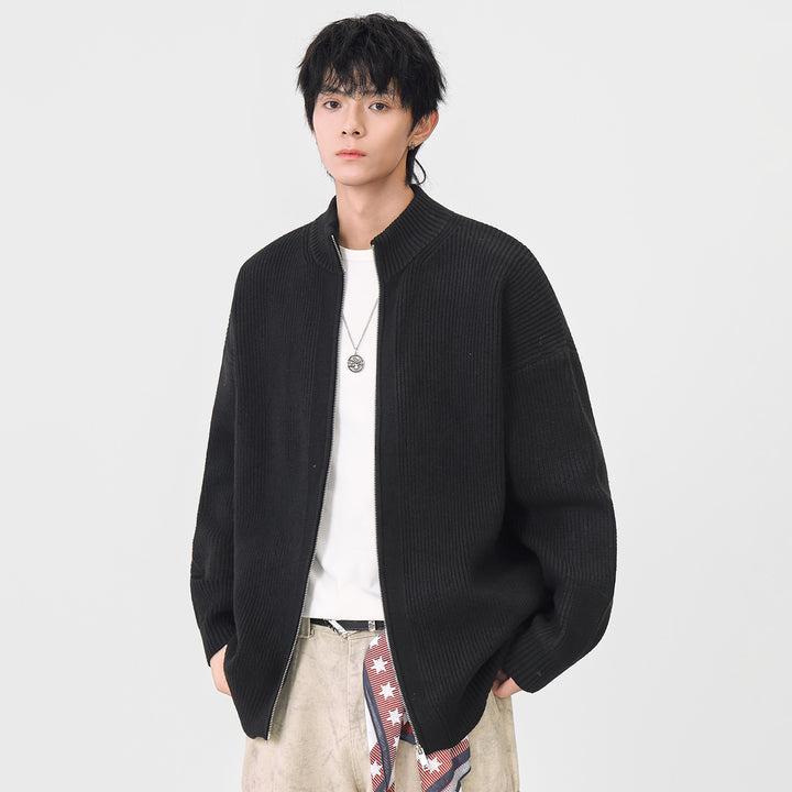 Women Oversize Cardigan with Full Zipper and Stand-Up Collar Mune Fashion