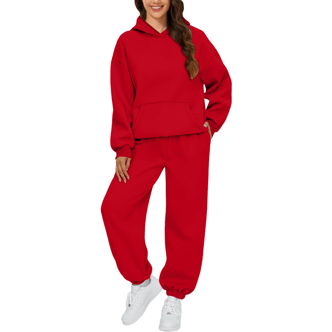 Women's cozy French-Terry loungewear set with double-layer hood, kangaroo pocket, and elastic ankle jogger Mune Fashion