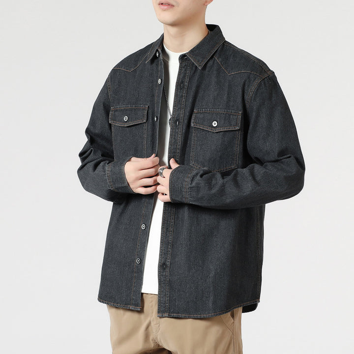 Men's Loose Denim Overshirt with Patch Chest Pockets and Full Button Placket Mune Fashion
