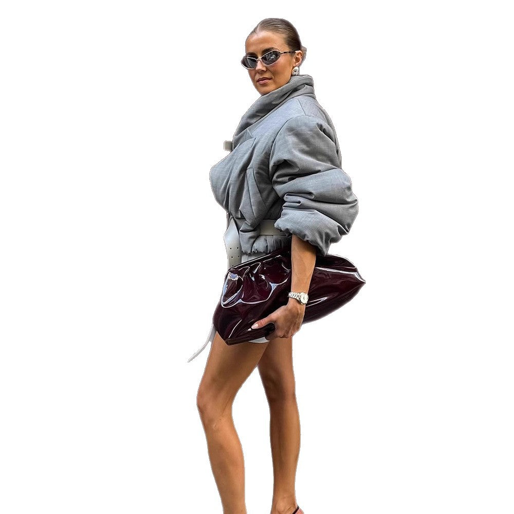 Women's padded oversized blazer with high shawl collar and waist belt Mune Fashion