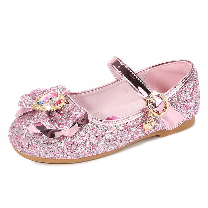Girls Glittering Ballet Flats with Flower Decor Mune Fashion