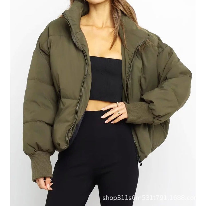 Women's Short Quilted Puffer with High Standing Collar and Ribbed Cuffs Mune Fashion