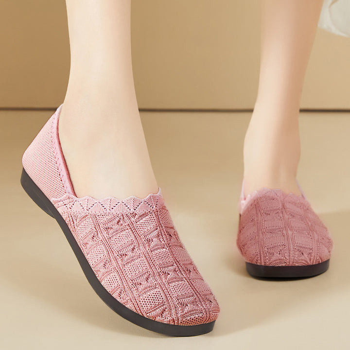 Ladies knitted comfort ballerina slippers with elastic entry, molded cushioned sole, and non-slip flexible outsole Mune Fashion