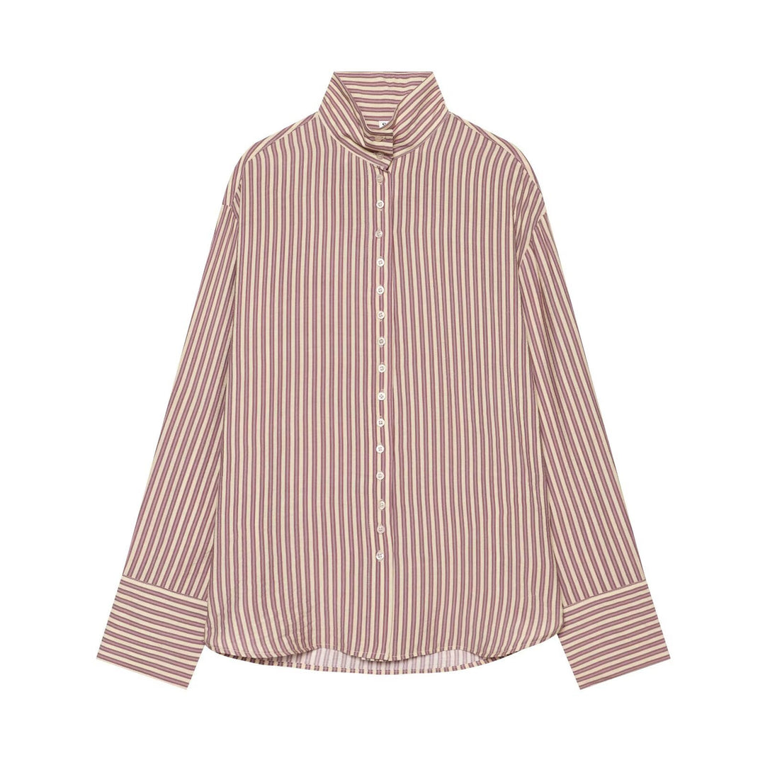 Women's oversized shirt blouse with stand-up collar, full button placket and wide cuffs Mune Fashion