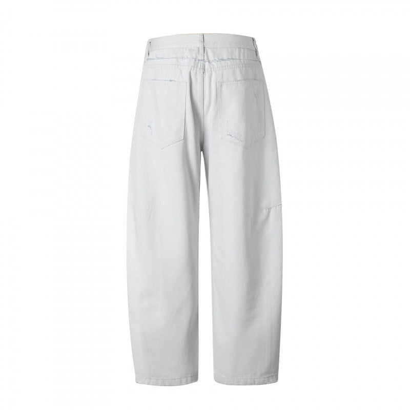 Women's Wide High-Waist Cropped Jeans with Visible Button Placket, Raw Hem and Utility Seams Mune Fashion