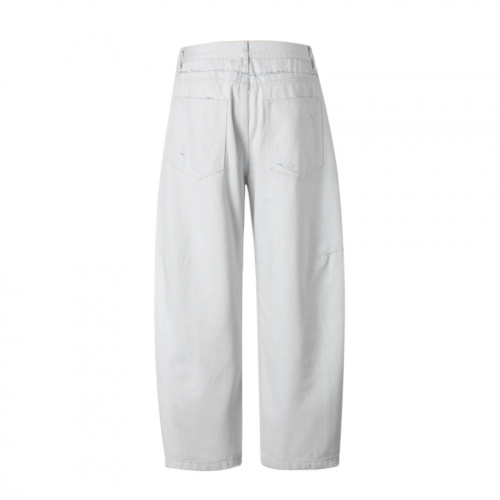 Women's Wide High-Waist Cropped Jeans with Visible Button Placket, Raw Hem and Utility Seams Mune Fashion