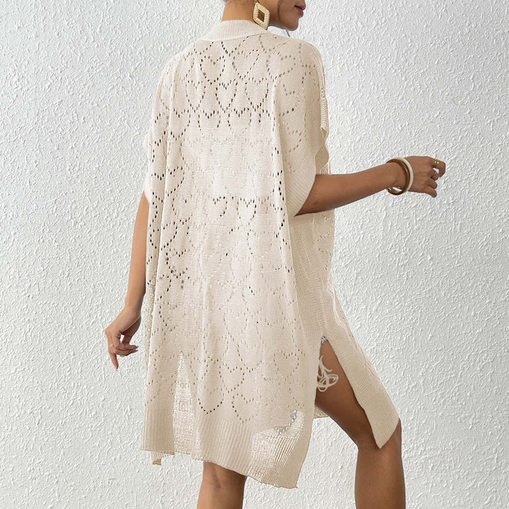 Ladies airy knit kimono with floral lace pattern Mune Fashion