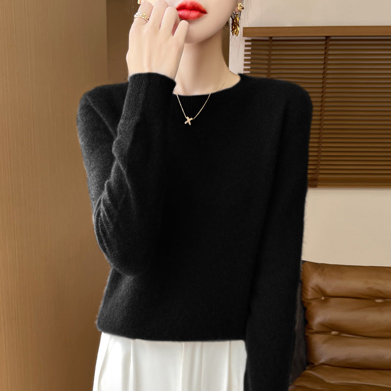 Women's Soft Mohair-Effect Round Neck Sweater with Fine Ribbed Hem and Light Oversize Fit Mune Fashion