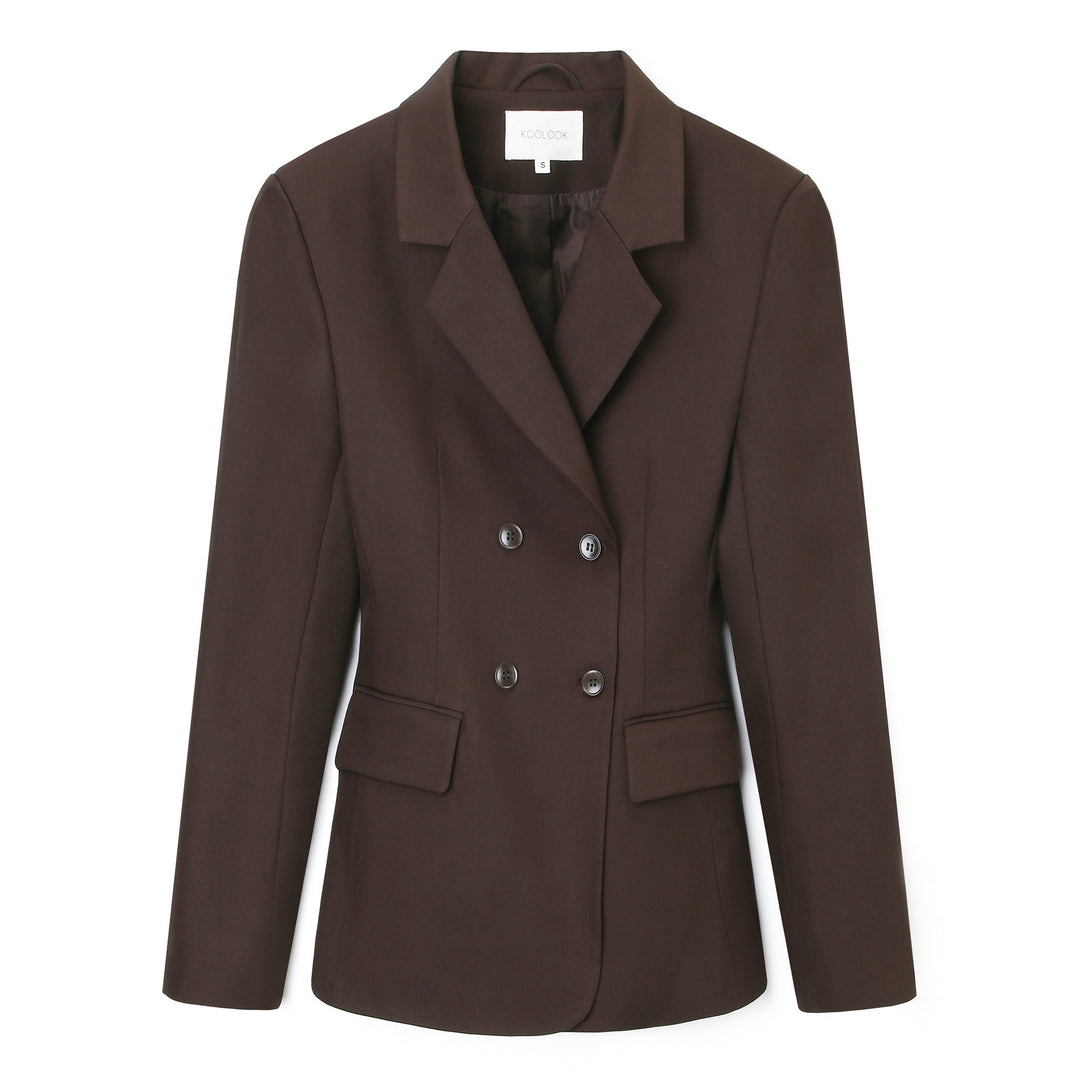 Women Double-breasted tailored business blazer with flap pockets and notched lapel Mune Fashion