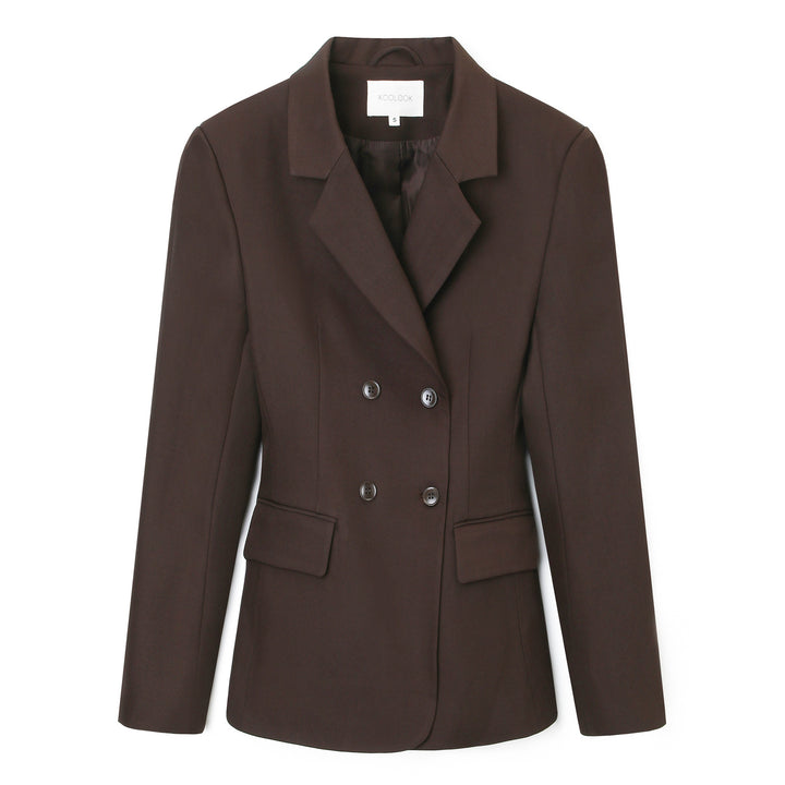 Women Double-breasted tailored business blazer with flap pockets and notched lapel Mune Fashion
